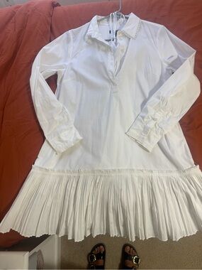 J. Crew White Pleated Hem Long-Sleeve women’s Dress